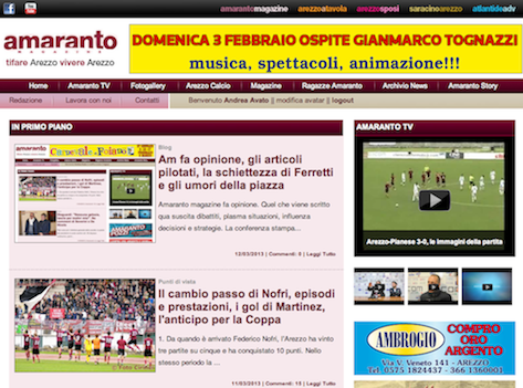 la home page di Amaranto magazine 